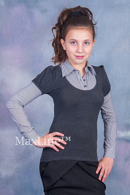 Школьная подростковая блузка-обманка Люсия серая