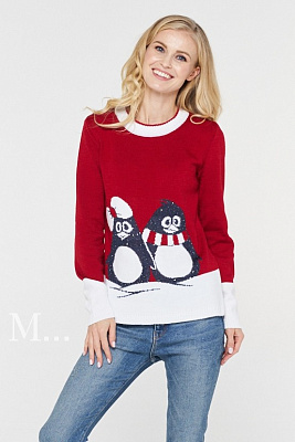 Свитер женский вязаный красный новогодний