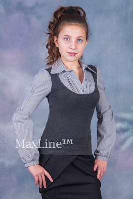 Школьная подростковая блузка-обманка Стелла серая