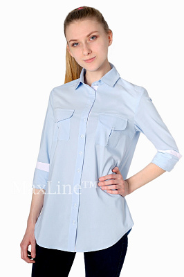 Блузка подростковая  Манжет контраст голубая