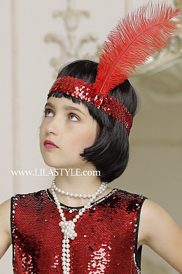 Повязка на голову с пером Красная