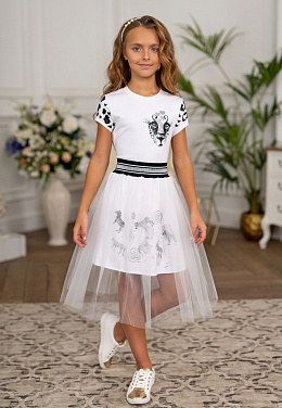 Комплект (футболка, юбка) Барс белый