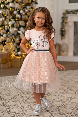 Комплект (футболка, юбка) Горошинка персик