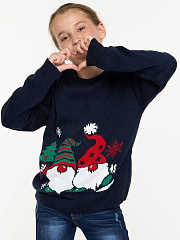 Свитер детский новогодний с гномами т.синий 128-158 см