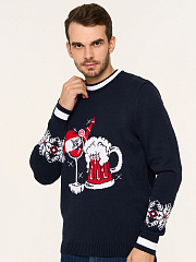 Свитер мужской новогодний с бокалами т.синий