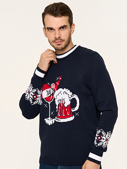 Свитер мужской новогодний с бокалами т.синий