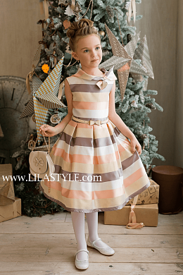 Платье 1701 ПОЛОСКА пудра/экрю