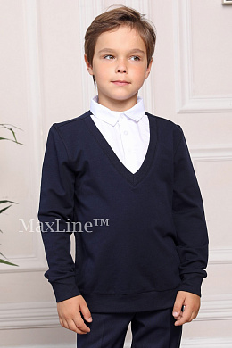 Джемпер-обманка для мальчика синий/белый